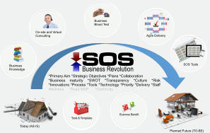 Planned Future (TO-BE) Today (AS-IS) Tools & Templates Business Benefit Business Knowledge On-site and Virtual Consulting Business Blood Test Agile Delivery SOS Tools *Primary Aim *Strategic Objectives *Plans *Collaboration *Business maturity *SWOT *Transparency *Culture *Risk *Innovations *Process *Tools *Technology *Priority *Delivery *Staff Wellness     *Road MAP      *Continuity